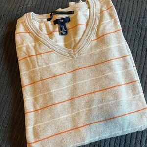 GAP | Men’s Striped Sweater | Orange - White - Grey | XL